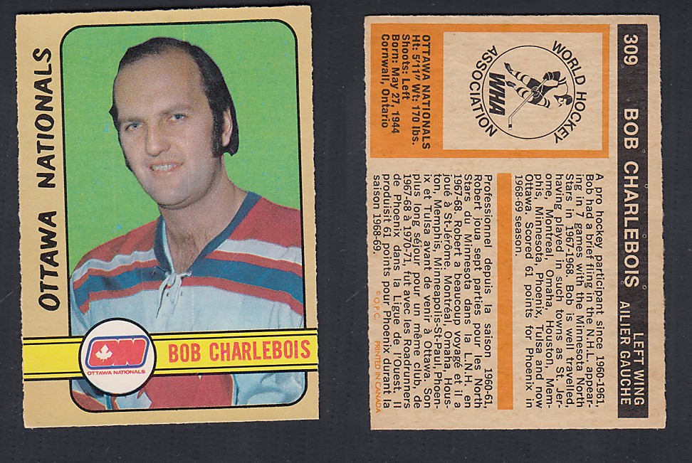 1972-73 O-PEE-CHEE HOCKEY CARD #309 B. CHARLEBOIS photo