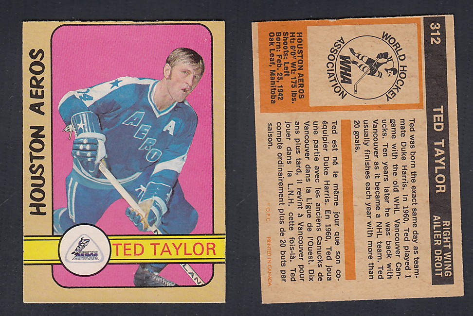 1972-73 O-PEE-CHEE HOCKEY CARD #312 T. TAYLOR photo