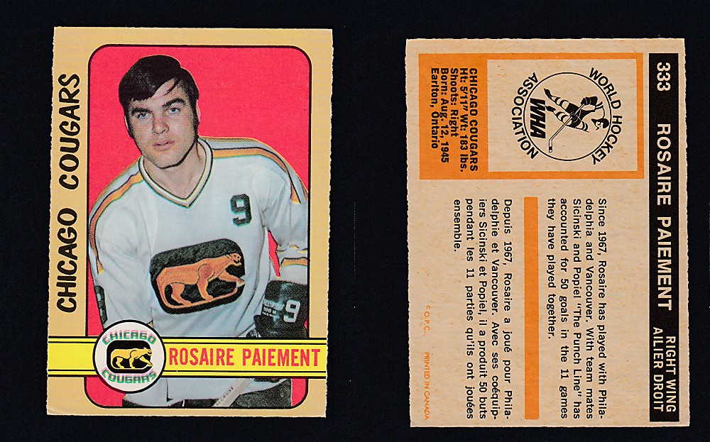 1972-73 O-PEE-CHEE HOCKEY CARD #333 R. PAIEMENT photo