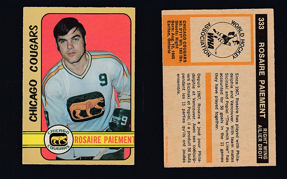 1972-73 O-PEE-CHEE HOCKEY CARD #333 R. PAIEMENT photo