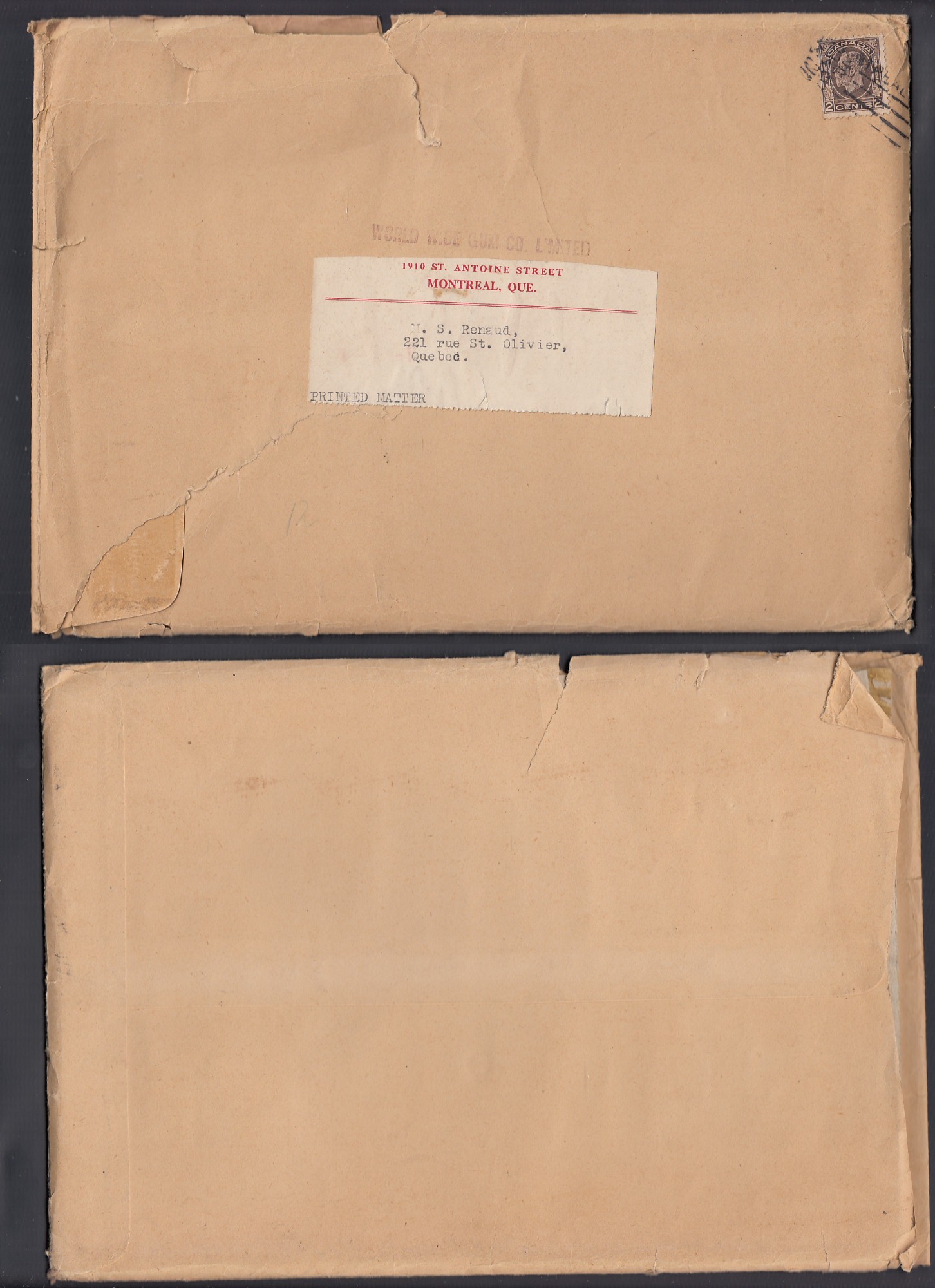 1933-34 WOLD WIDE GUM ICE KINGS PRENIUM ORIGINAL SHIPPING ENVELOPE photo