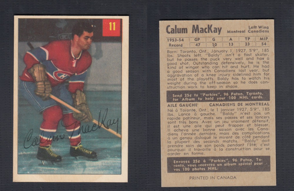 1954-55 PARKHURST HOCKEY CARD #11 C. MACKAY photo