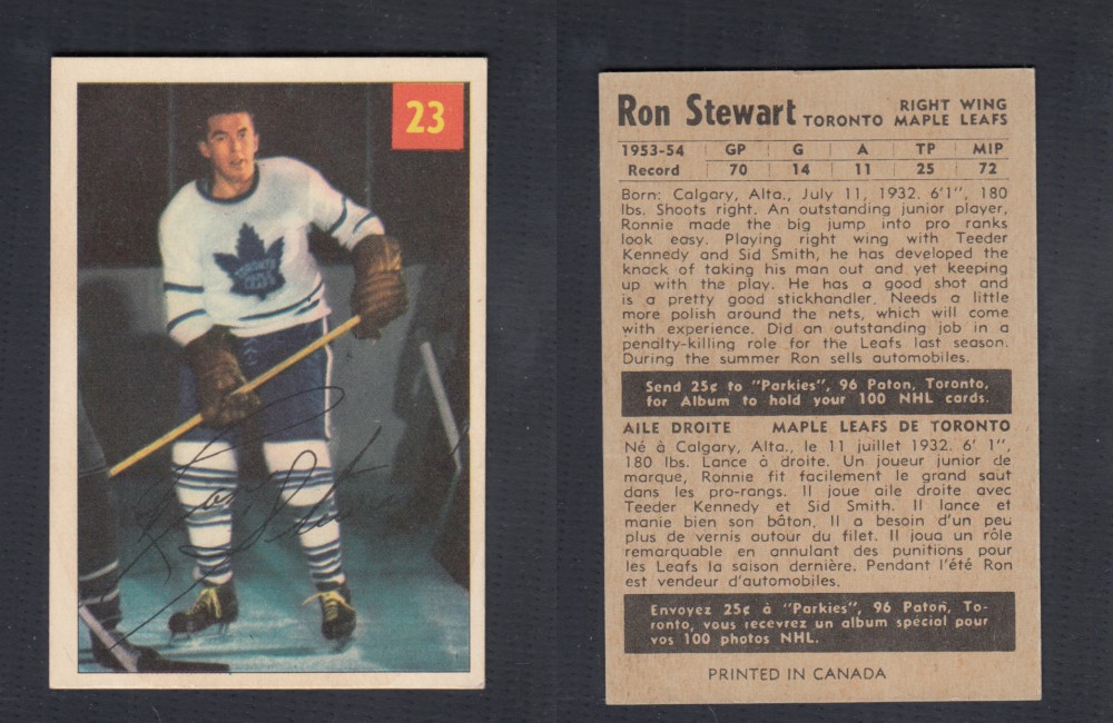 1954-55 PARKHURST HOCKEY CARD #23 R. STEWART photo