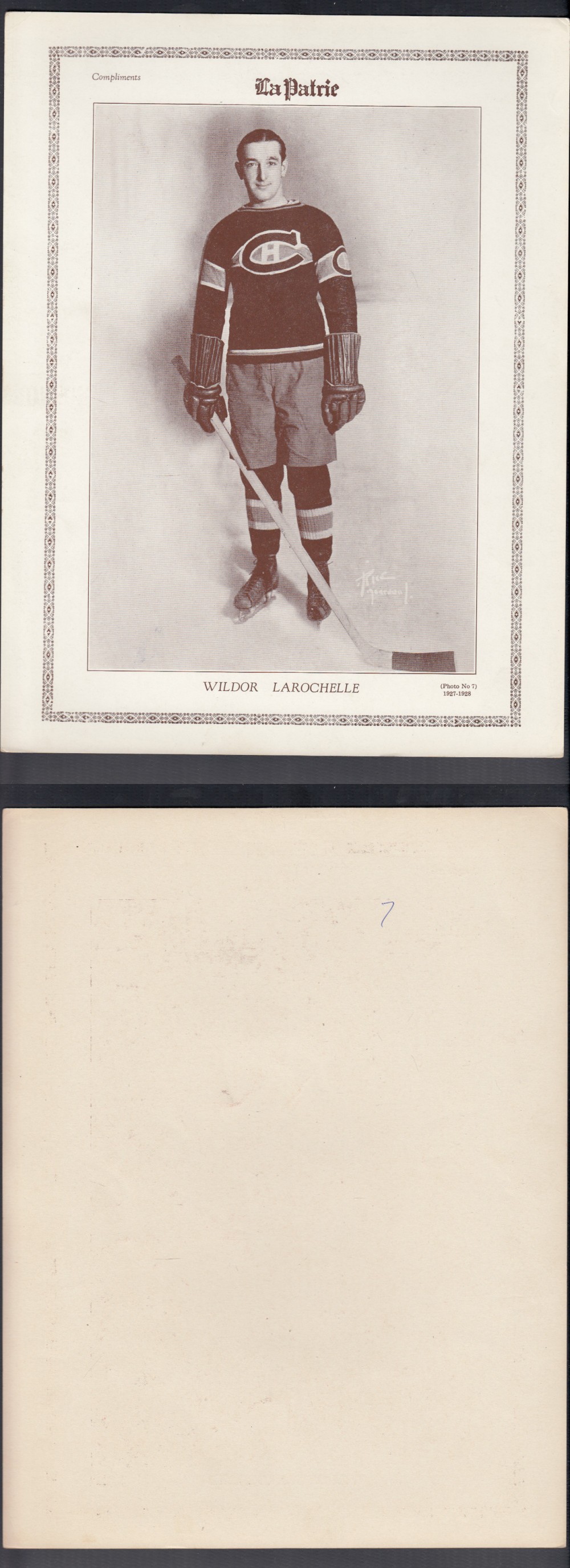 1927-28 LA PATRIE PHOTO #7 W. LAROCHELLE photo