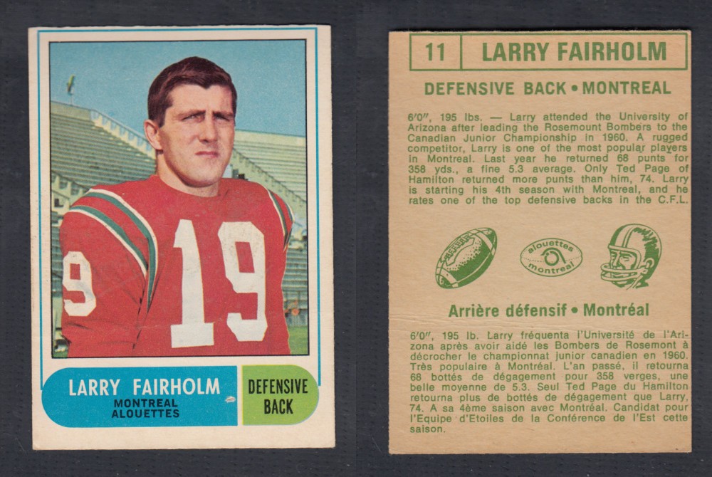1968 CFL O-PEE-CHEE FOOTBALL CARD #11 L. FAIRHOLM photo