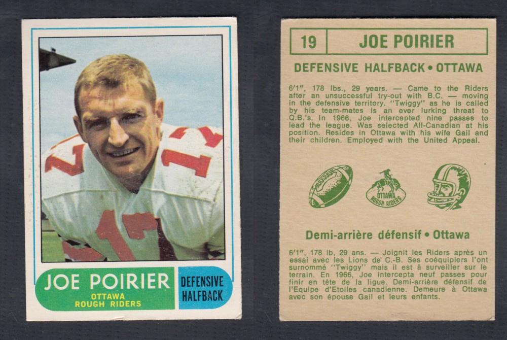 1968 CFL O-PEE-CHEE FOOTBALL CARD #19 J. POIRIER photo