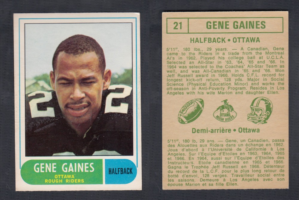 1968 CFL O-PEE-CHEE FOOTBALL CARD #21 G. GAINES photo