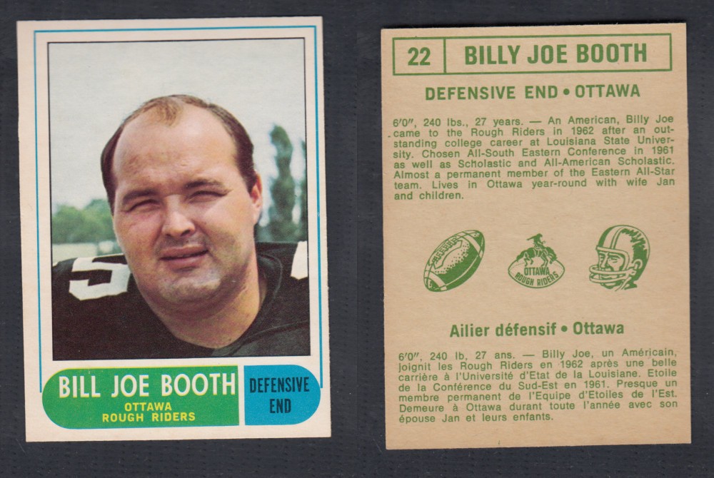 1968 CFL O-PEE-CHEE FOOTBALL CARD #22 B. BOOTH photo