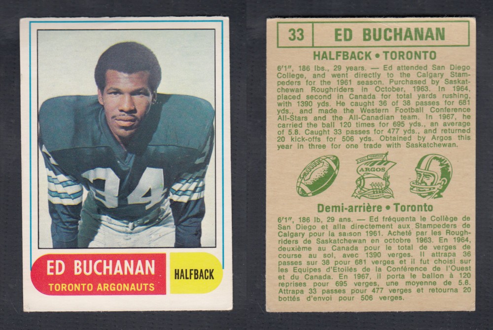 1968 CFL O-PEE-CHEE FOOTBALL CARD #33 E. BUCHANAN photo