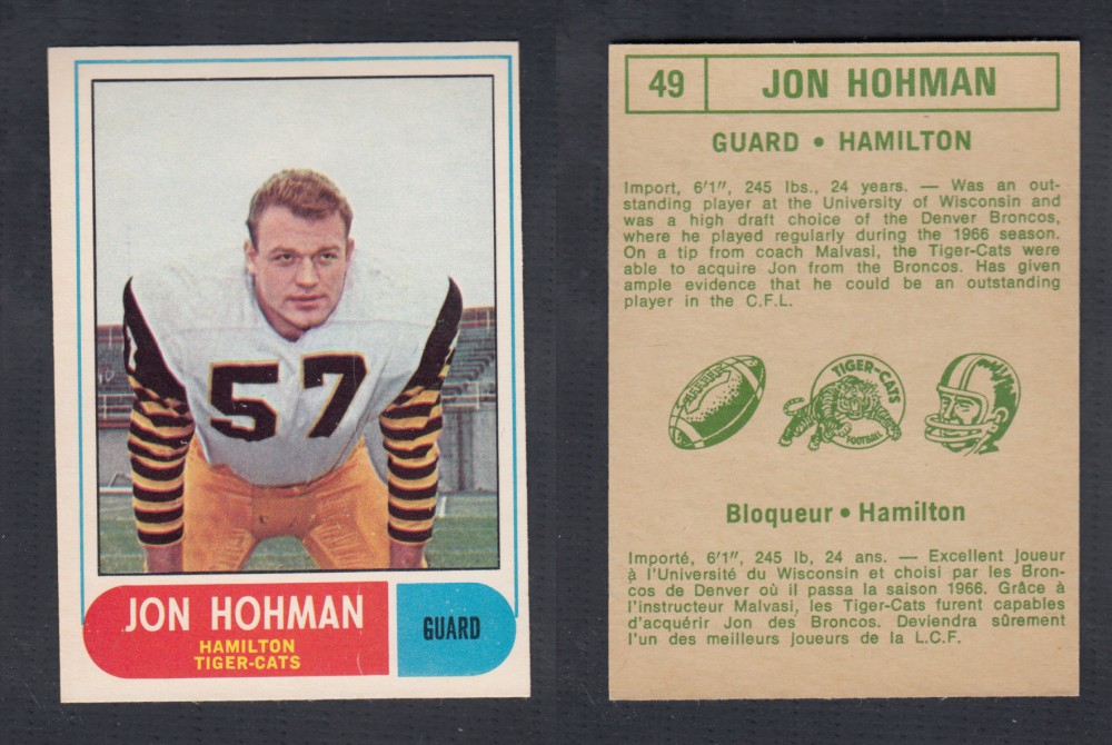 1968 CFL O-PEE-CHEE FOOTBALL CARD #49 J. HOHMAN photo