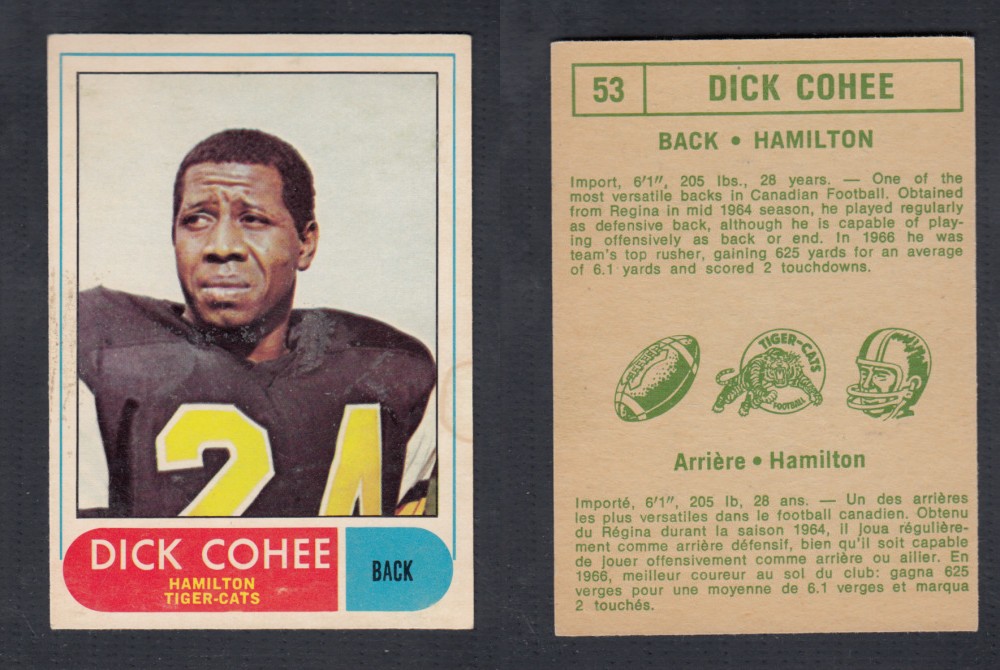 1968 CFL O-PEE-CHEE FOOTBALL CARD #53 D. COHEE photo