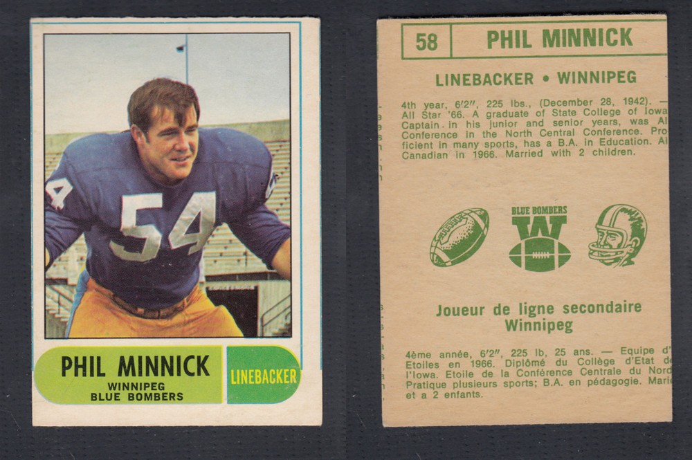 1968 CFL O-PEE-CHEE FOOTBALL CARD #58 P. MINNICK photo