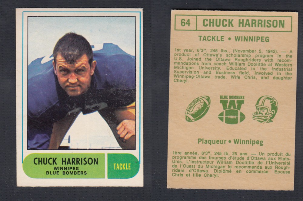 1968 CFL O-PEE-CHEE FOOTBALL CARD #64 C. HARRISON photo