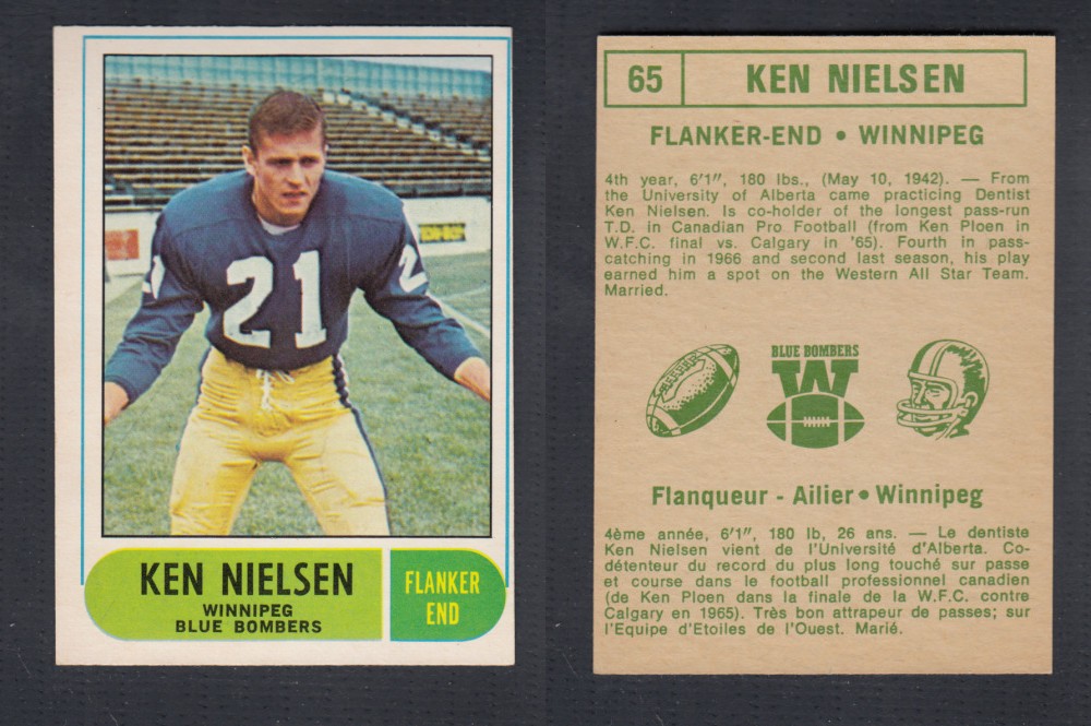 1968 CFL O-PEE-CHEE FOOTBALL CARD #65 K. NIELSEN photo