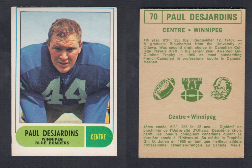 1968 CFL O-PEE-CHEE FOOTBALL CARD #70 P. DESJARDINS photo