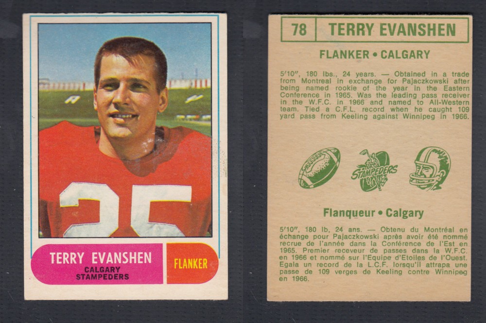 1968 CFL O-PEE-CHEE FOOTBALL CARD #78 T. EVANSHEN photo