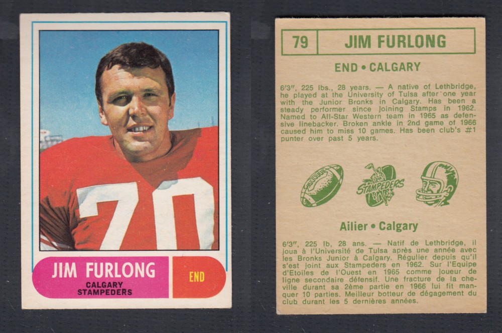 1968 CFL O-PEE-CHEE FOOTBALL CARD #79 J. FURLONG photo