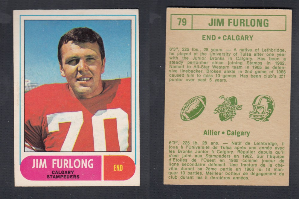 1968 CFL O-PEE-CHEE FOOTBALL CARD #79 J. FURLONG photo