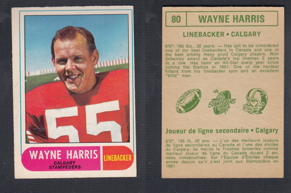 1968 CFL O-PEE-CHEE FOOTBALL CARD #80 W. HARRIS photo