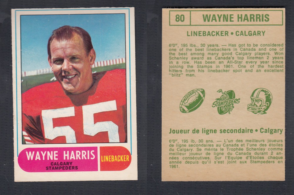 1968 CFL O-PEE-CHEE FOOTBALL CARD #80 W. HARRIS photo