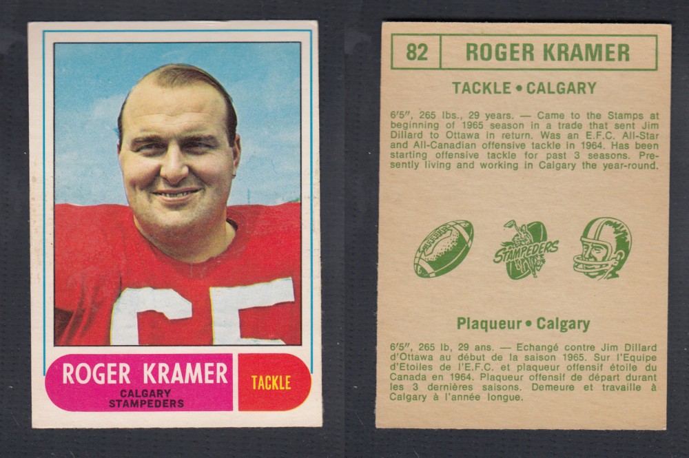 1968 CFL O-PEE-CHEE FOOTBALL CARD #82 R. KRAMER photo