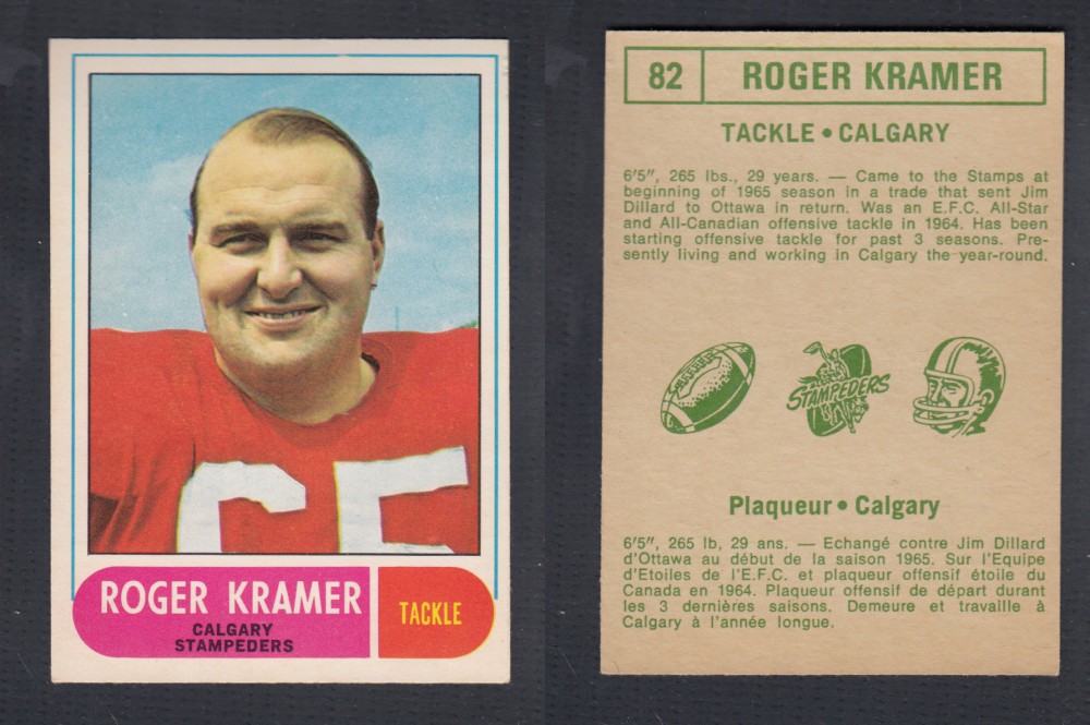 1968 CFL O-PEE-CHEE FOOTBALL CARD #82 R. KRAMER photo