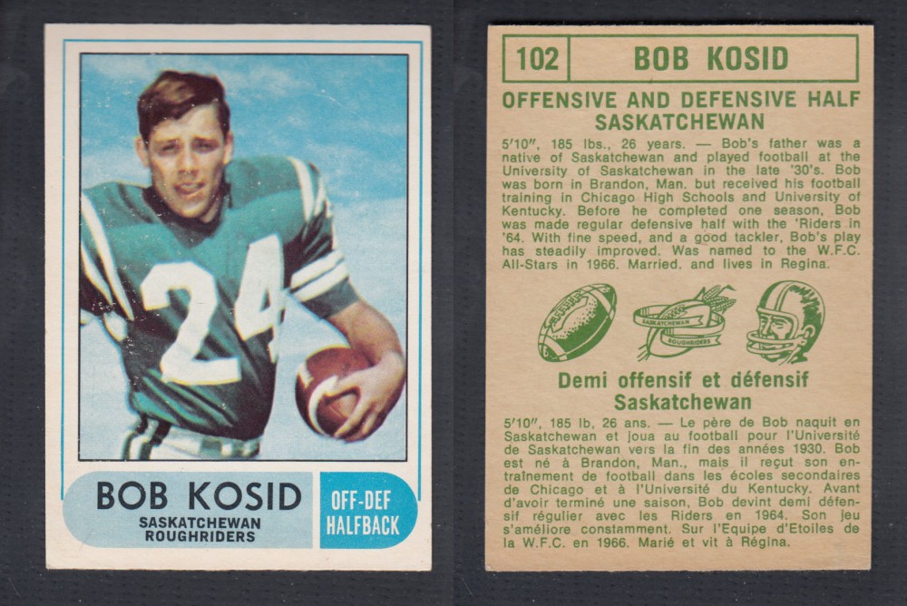 1968 CFL O-PEE-CHEE FOOTBALL CARD #102 B. KOSID photo