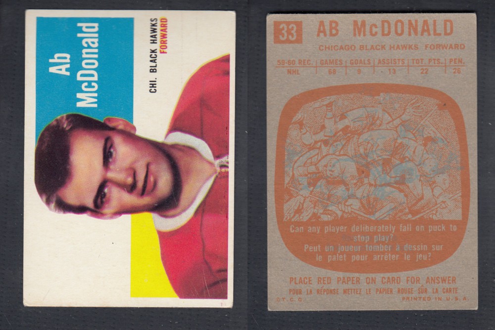 1960-61 TOPPS HOCKEY CARD #33 A. MCDONALD photo