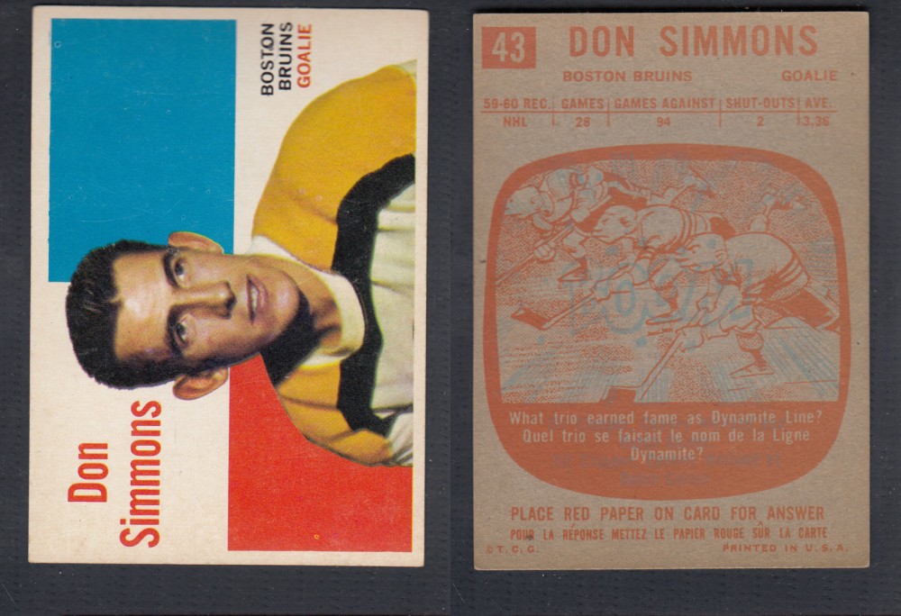 1960-61 TOPPS HOCKEY CARD #43 D. SIMMONS photo