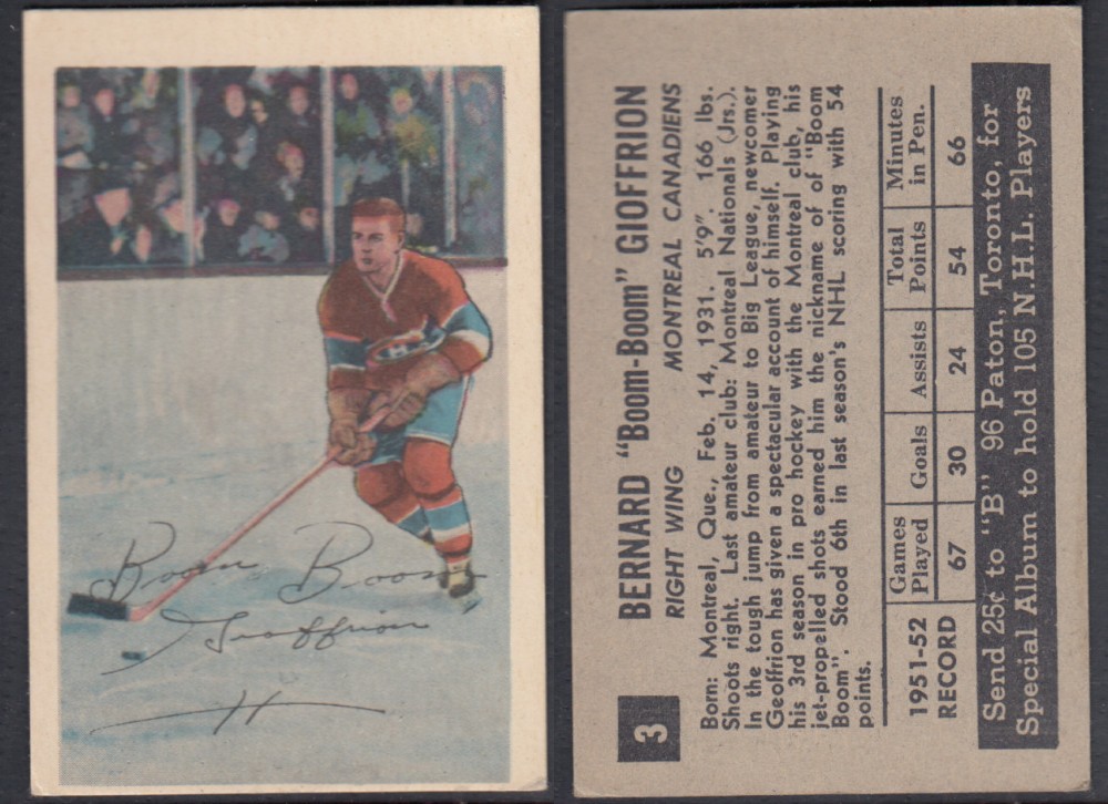 1952-53 PARKHURST HOCKEY CARD #3 B. GIOFFRION photo