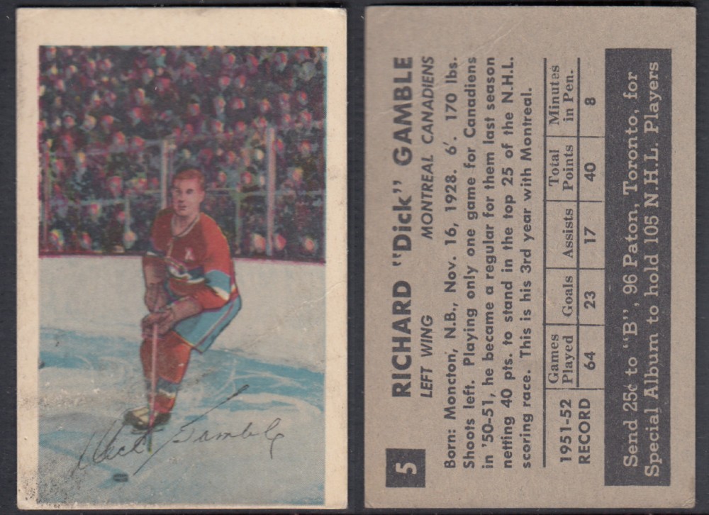 1952-53 PARKHURST HOCKEY CARD #5 R. GAMBLE photo