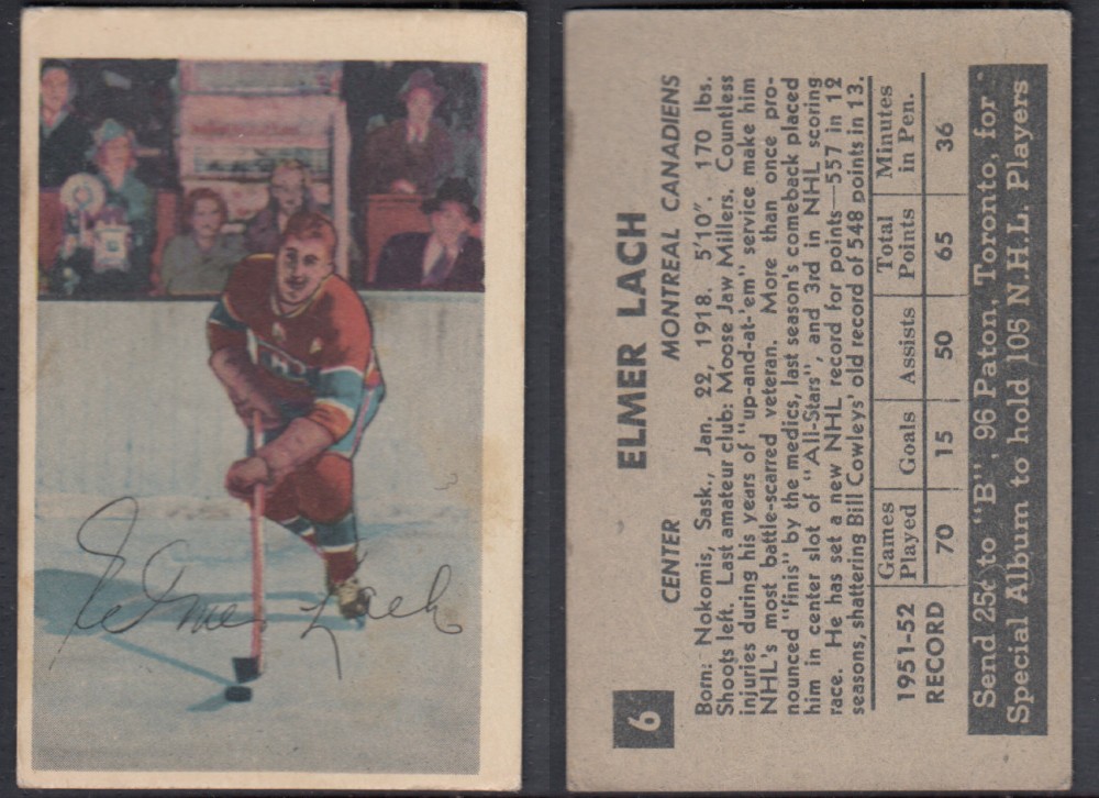 1952-53 PARKHURST HOCKEY CARD #6 E. LACH photo