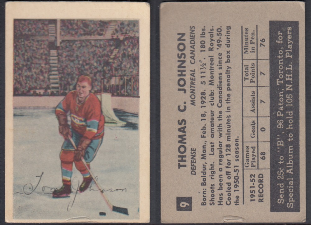 1952-53 PARKHURST HOCKEY CARD #9 T. JOHNSON photo