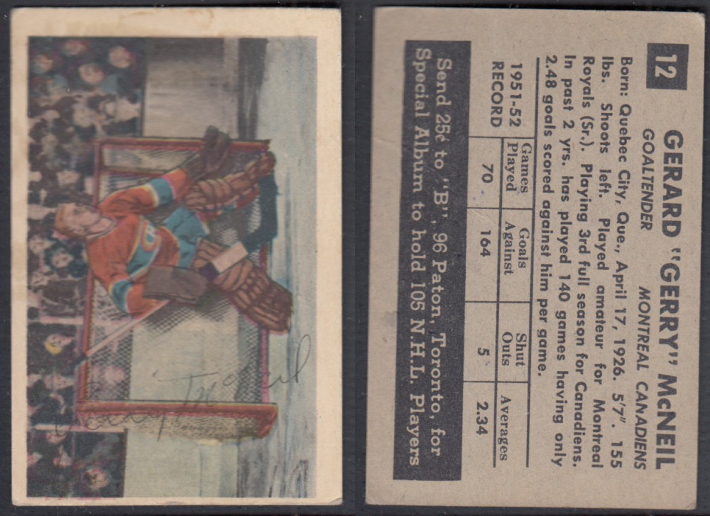 1952-53 PARKHURST HOCKEY CARD #12 G. MCNEIL photo