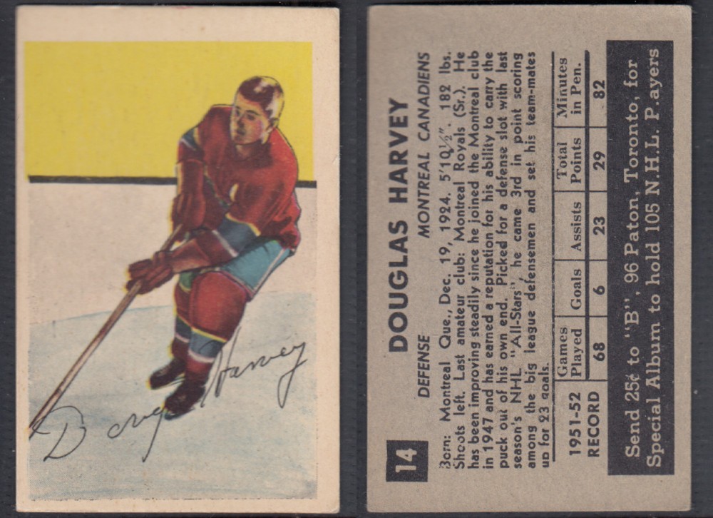 1952-53 PARKHURST HOCKEY CARD #14 D. HARVEY photo