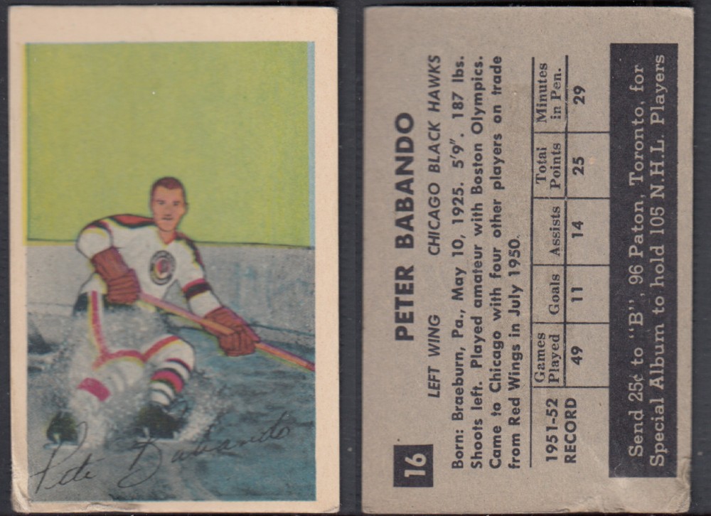 1952-53 PARKHURST HOCKEY CARD #16 P. BABANDO photo