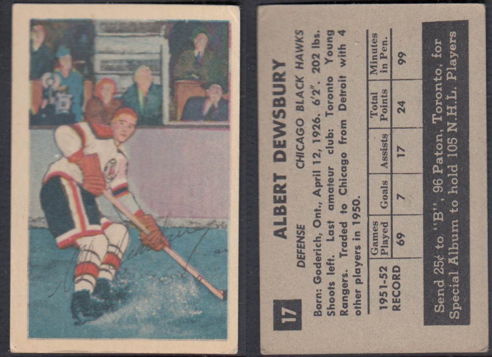 1952-53 PARKHURST HOCKEY CARD #17 A. DEWSBURY photo