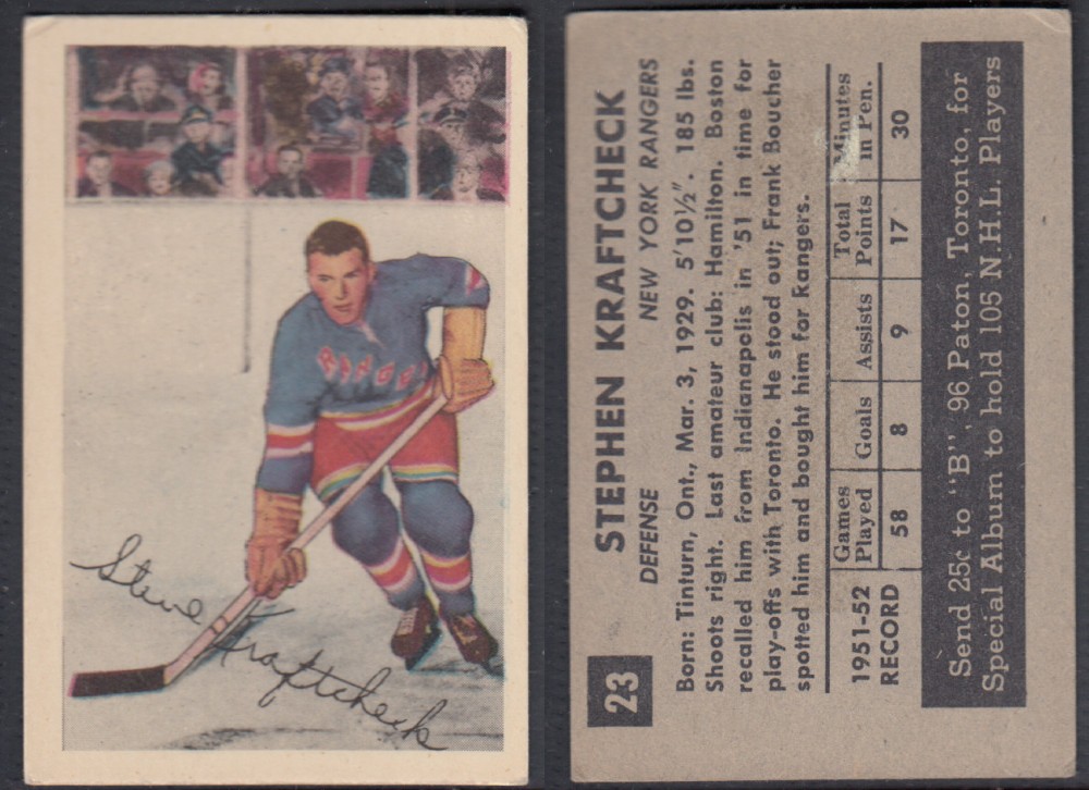 1952-53 PARKHURST HOCKEY CARD #23 S. KRAFTCHECK photo