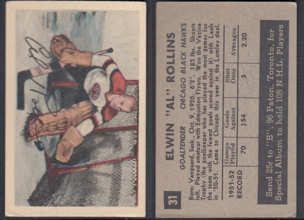 1952-53 PARKHURST HOCKEY CARD #31 E. ROLLINS photo