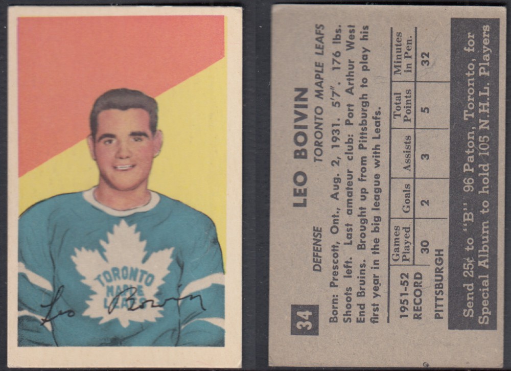 1952-53 PARKHURST HOCKEY CARD #34 L. BOIVIN photo