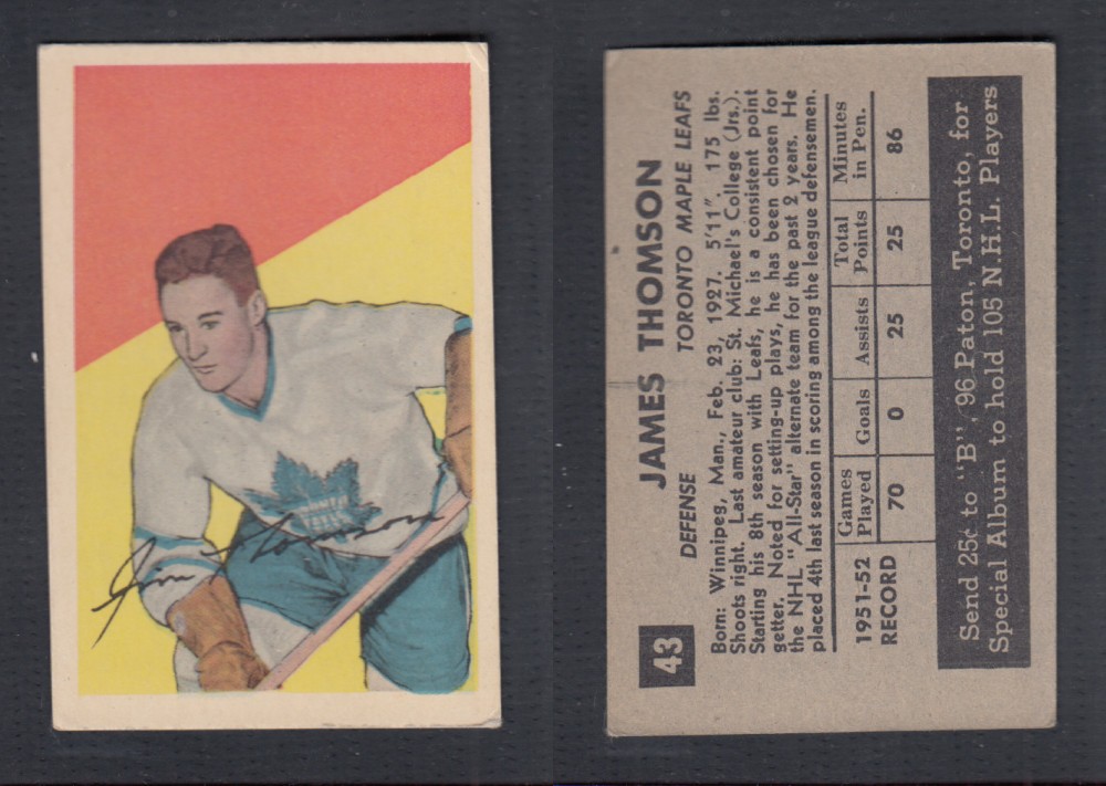 1952-53 PARKHURST HOCKEY CARD #43 J. THOMSON photo