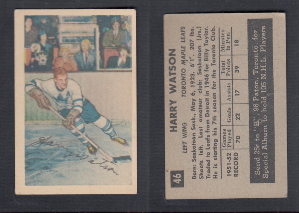 1952-53 PARKHURST HOCKEY CARD #46 H. WATSON photo