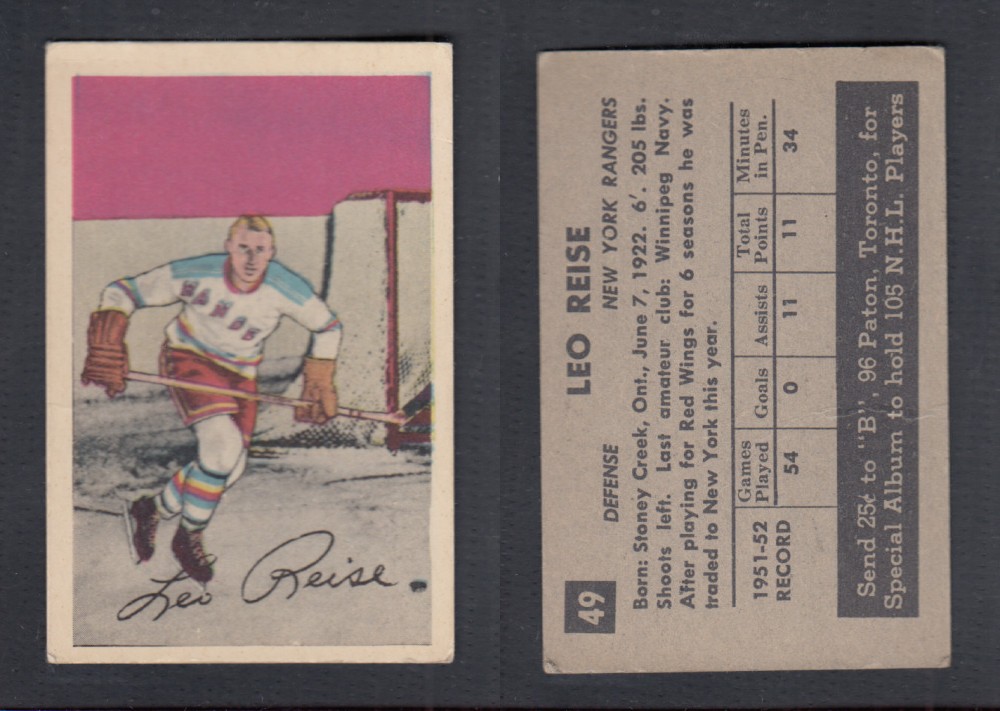 1952-53 PARKHURST HOCKEY CARD #49 L. REISE photo