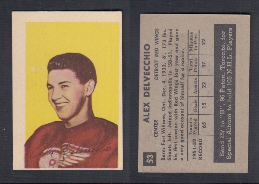 1952-53 PARKHURST HOCKEY CARD #53 A. DELVECCHIO photo