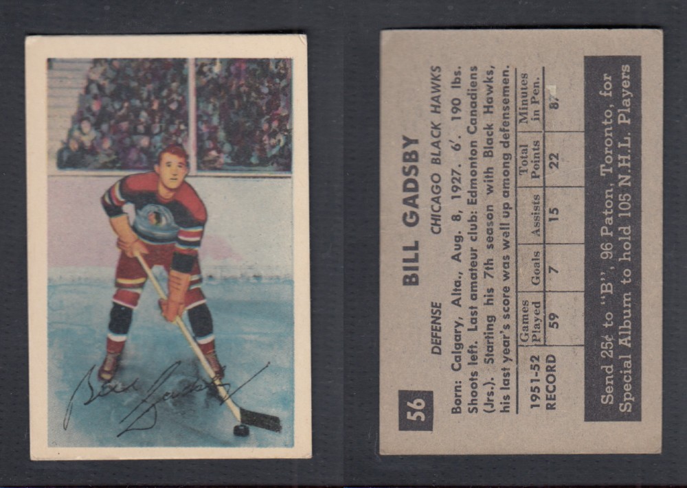 1952-53 PARKHURST HOCKEY CARD #53 B. GADSBY photo