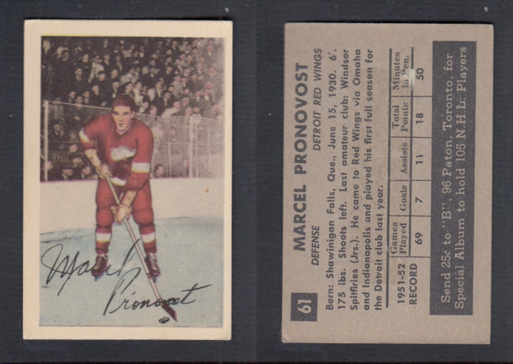 1952-53 PARKHURST HOCKEY CARD #61 M. PRONOVOST photo