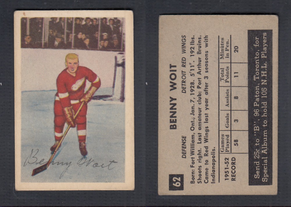 1952-53 PARKHURST HOCKEY CARD #62 B. WOIT photo