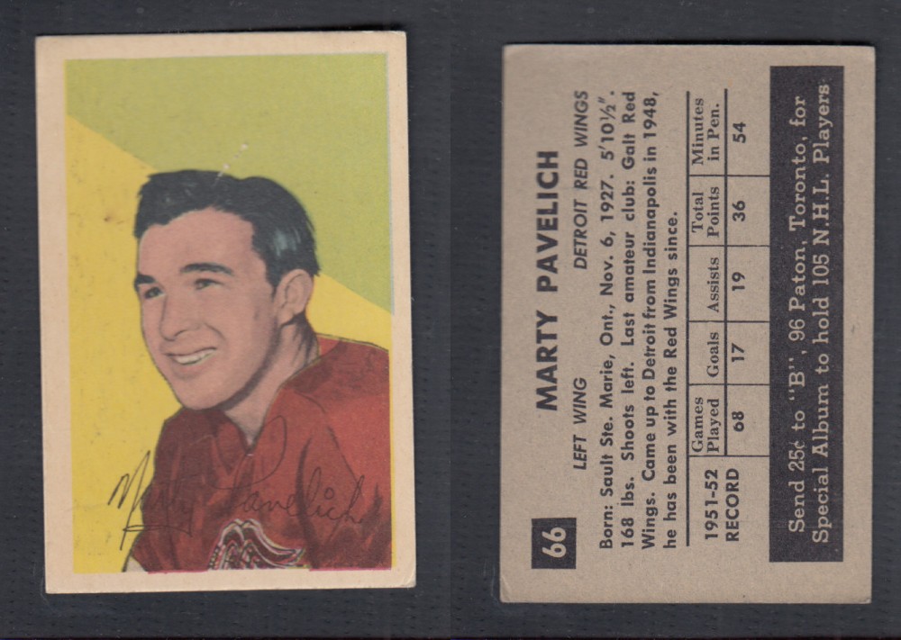 1952-53 PARKHURST HOCKEY CARD #66 M. PAVELICH photo