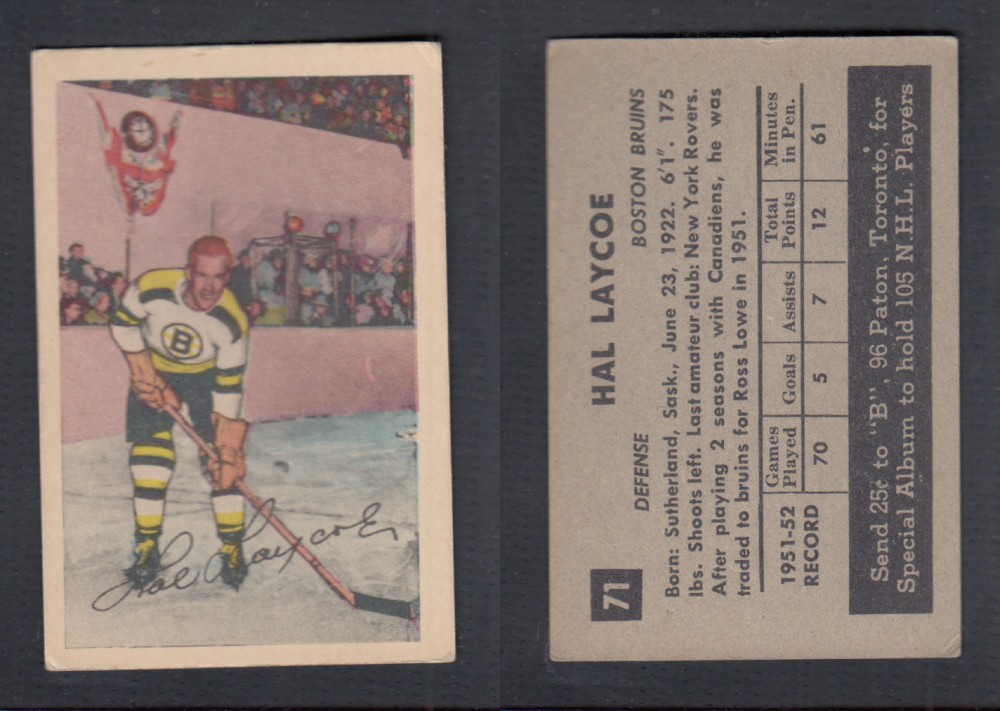 1952-53 PARKHURST HOCKEY CARD #71 H. LAYCOE photo