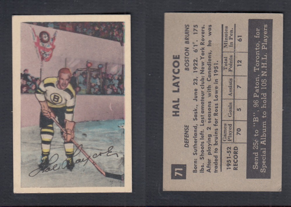 1952-53 PARKHURST HOCKEY CARD #71 H. LAYCOE photo